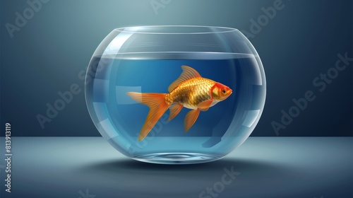 Modern realistic mockup of an empty clear fishbowl with golden fish and aquatic pet isolated on a transparent background. Glass bowl  vase  wineglass.