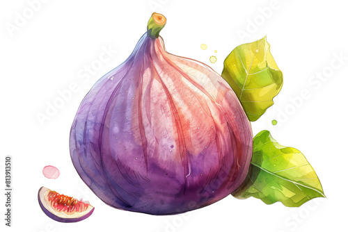 Fresh figs. Watercolor hand drawn illustration. watercolour PNG transparent background  photo