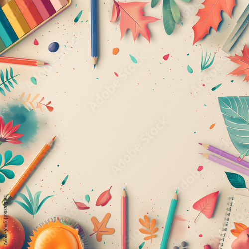 Colorful Back to School Art with Pencil Frame and Confetti Decoration photo