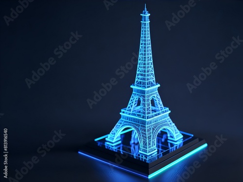 Epic 3D Model of the Eiffel Tower with Holographic Design and Glowing Lights