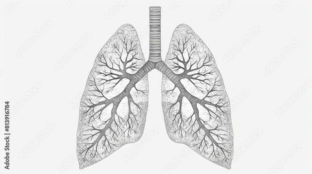Wireframe lung simulation flat design top view physiological function theme cartoon drawing black and white Wireframe lung simulation flat design top view physiological function theme cartoon drawing black and white
