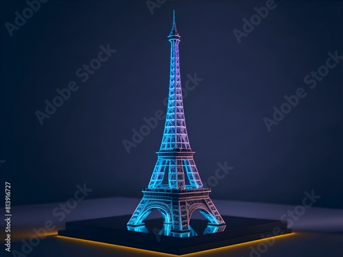 Epic 3D Model of the Eiffel Tower with Holographic Design and Glowing Lights