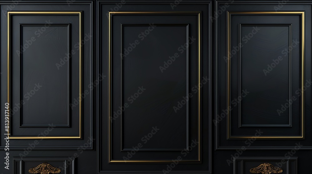Realistic black background featuring golden frame and geometric pattern Realistic black background featuring golden frame and geometric pattern
