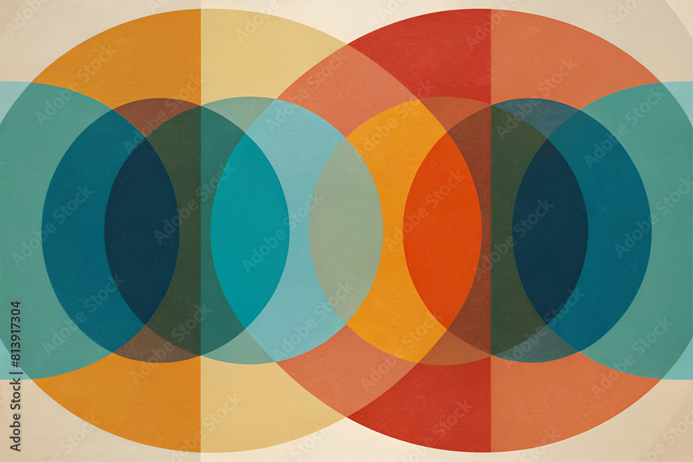 Fototapeta premium Overlapping circles in a retro color scheme,
