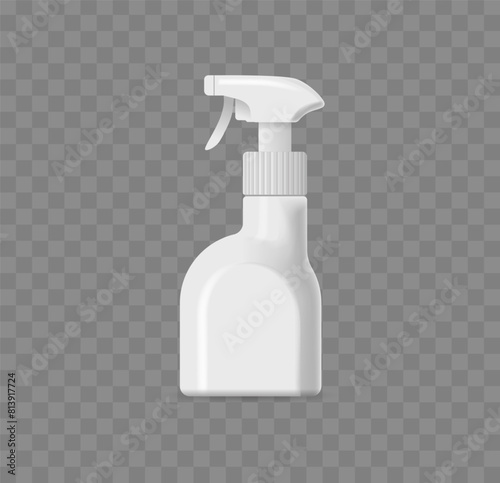 White Plastic Detergent Spray Bottle With Trigger Sprayer For Dispensing Liquids In A Fine Mist. Realistic Vector Mockup