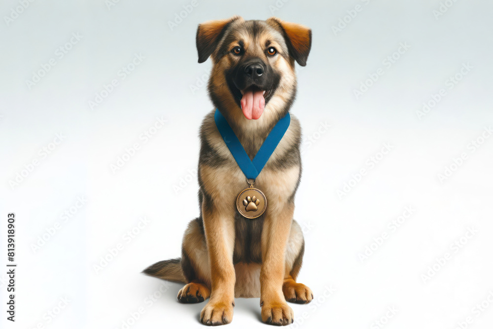 Obraz premium dog with a pet medal on his neck on a white background