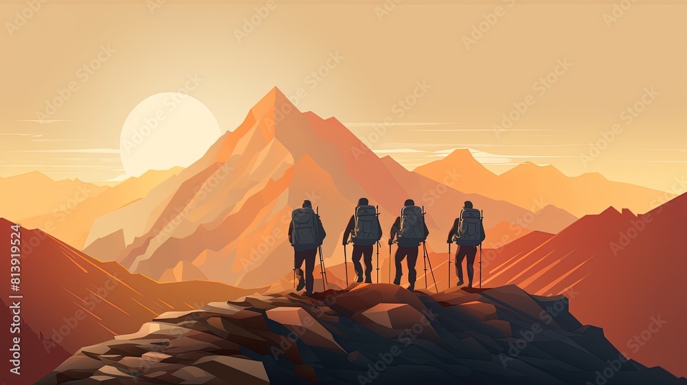 Fototapeta premium Boy Scouts hiking with backpack