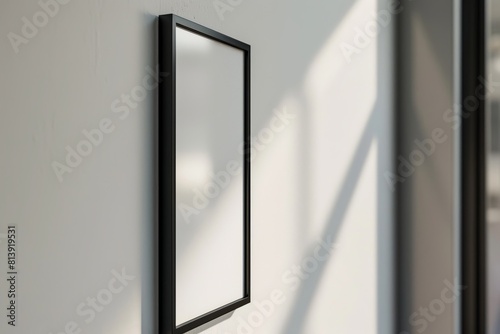 Vertical black frame mockup close up on wall  3d render 