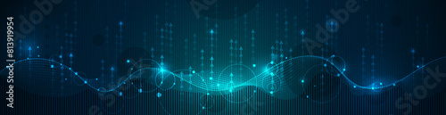 Big Data futuristic, hi tech technology & light line design. Vector datum digital background. Illustration innovation data system, cyber space, communication internet, information, connection concept