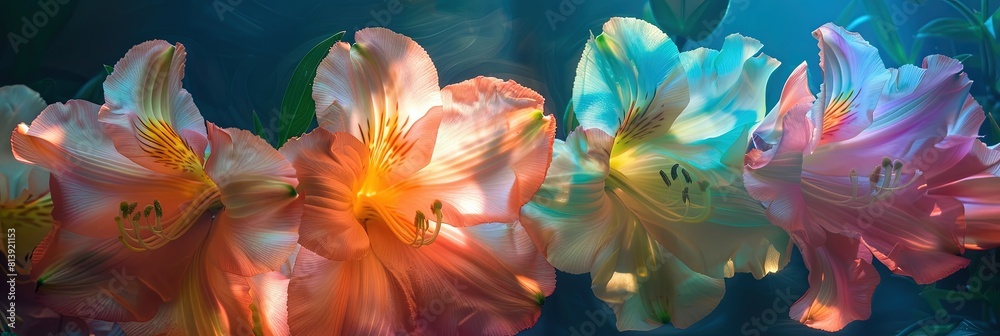 colorful ghostly flowers - translucent and delicate flower petals in a spectrum of colors colorful ghostly flowers - translucent and delicate flower petals in a spectrum of colors
