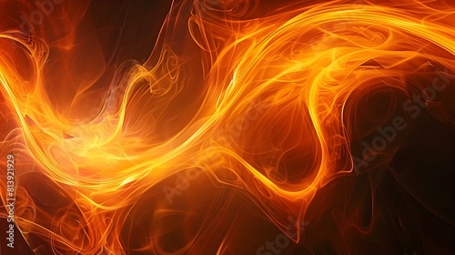 Dynamic Orange Swirls Radiating Energy on a Dark Background © tantawat