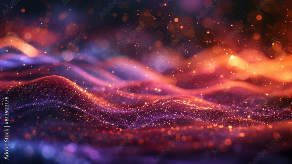 Vibrant Abstract Landscape - Sparkling Waves of Purple and Red Under Glowing Bokeh Lights for Festive Designs 8K Wallpaper High-resolution Vibrant Abstract Landscape - Sparkling Waves of Purple and Red Under Glowing Bokeh Lights for Festive Designs 8K Wallpaper High-resolution