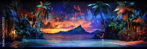 Hawaiian luau concept with tropical decorations and cultural tradition