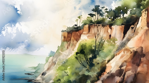 Steep cliff watercolor