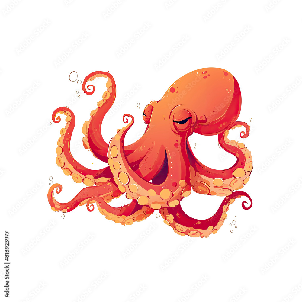 Sweet Octopus Cartoon Its Tentacles Waving, Cartoon Illustration