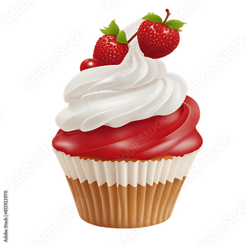 strawberry cupcake isolated on white