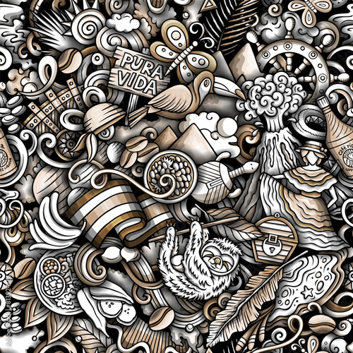 Cartoon doodles Costa Rica seamless pattern photo