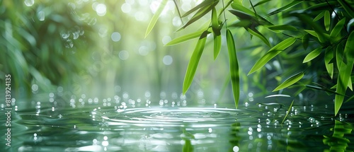 A peaceful bamboo forest with a gentle stream flowing through it © Purichaya