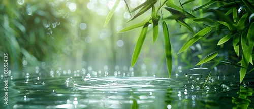 Obraz  z motywem A peaceful bamboo forest with a gentle stream flowing through it