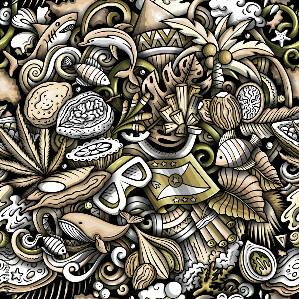 Cartoon doodles Grenada seamless pattern Cartoon doodles Grenada seamless pattern