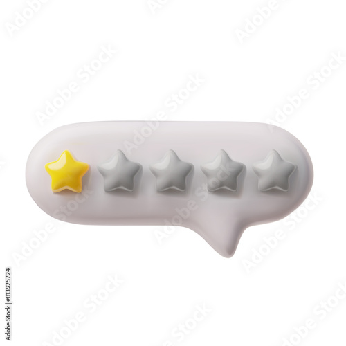 One yellow star rating in speech bubble 3D realistic style vector icon, customer bad review, negative feedback, low rate