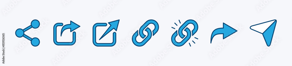 Set of link button icon. Containing share, web, webpage, website, network, url for media social or cyberspace. Vector illustration