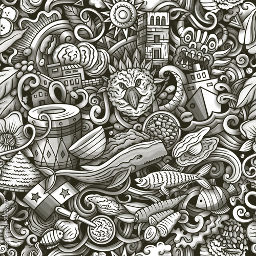 Cartoon doodles Panama seamless pattern
