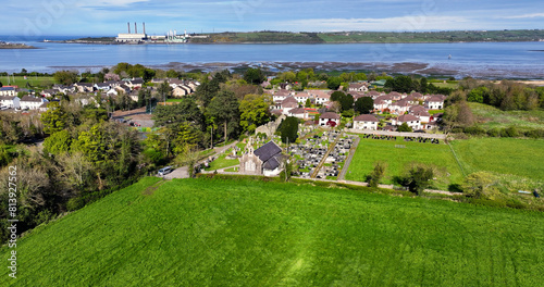 Aerial view of St John’s Church Glynn Village County Antrim Northern Ireland