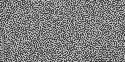Turing reaction diffusion monochrome seamless pattern with chaotic motion. Linear design with biological shapes. Organic lines in Memphis. abstract truing organic wallpaper background.