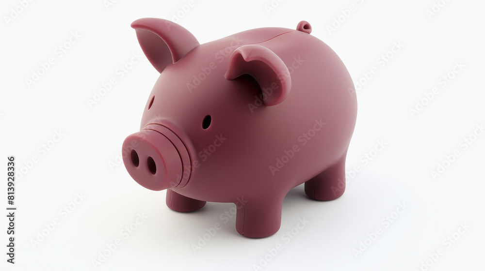 Obraz premium 3D illustration of a simple, modern, mauve-colored piggy bank on a white background, representing savings, finance, and investment concepts in a minimalistic style.