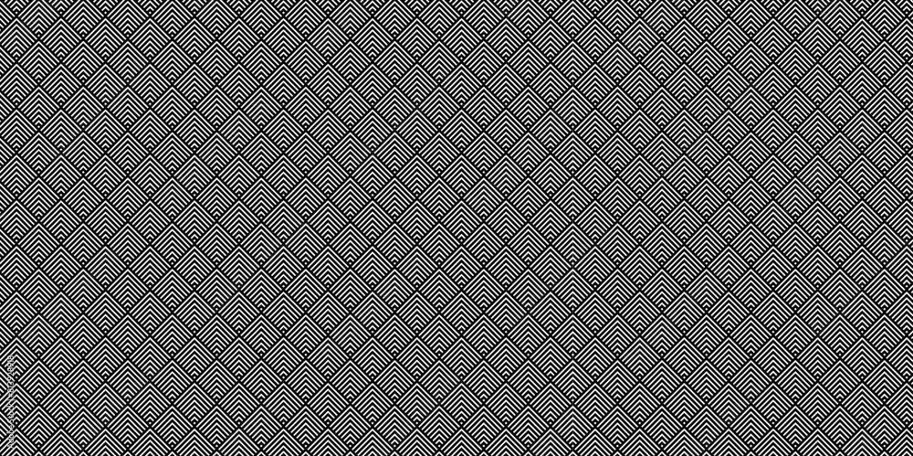Naklejka premium Overlapping Pattern Minimal diamond geometric waves abstract square wave line. dark black color seamless tile stripe geometric create retro square line backdrop pattern background.