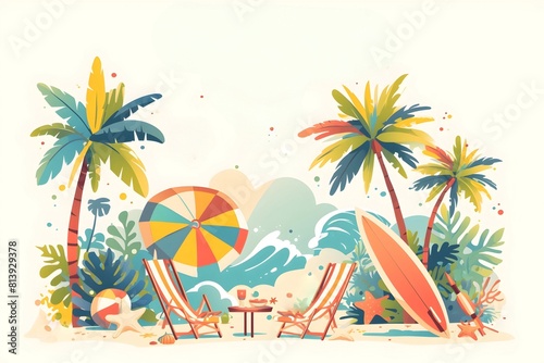 summer holiday on the beach scene illustration
