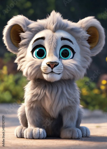 A cute silver baby lion with big eyes