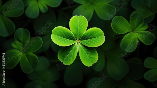 Green clover leaf on black background close up St.Patrick's Day.