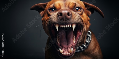 Aggressive dog shows dangerous teeth. Generative AI. photo
