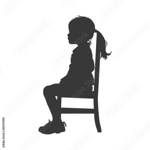 Silhouette little girl sitting in the chair black color only