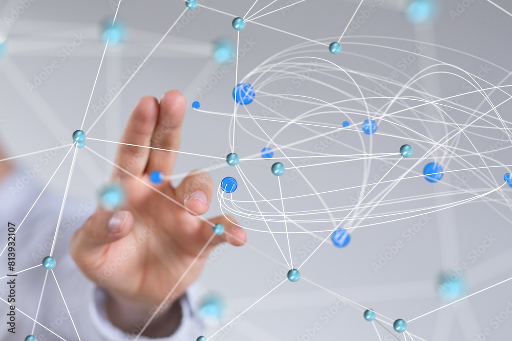 Global network. Blockchain. 3D illustration. Neural networks and artificial intelligence. Abstract Global network. Blockchain. 3D illustration. Neural networks and artificial intelligence. Abstract