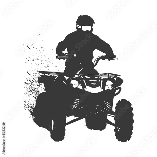 Silhouette man riding ATV black color only