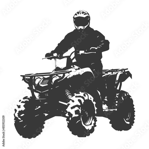 Silhouette man riding ATV black color only