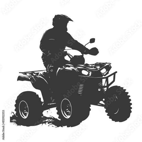 Silhouette man riding ATV black color only