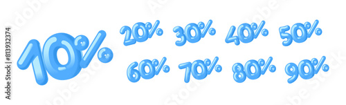 3d Blue Numerical Figures Displaying Various Percentage Values From 10 To 90, Graphics Ideal For Advertising Sales