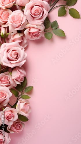 Wallpaper Mural 
Flowers composition. Border made of pink roses on pink background. Flat lay, top view, vertical greeting card for mother's day with copy space for text Torontodigital.ca
