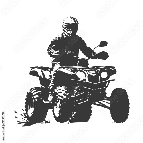 Silhouette man riding ATV black color only