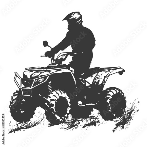 Silhouette man riding ATV black color only