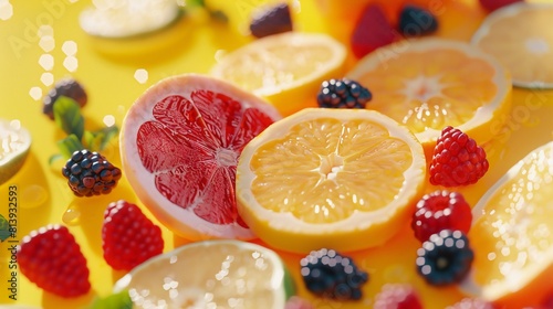 summer fruits add a splash of color to the simplicity of the canvas.