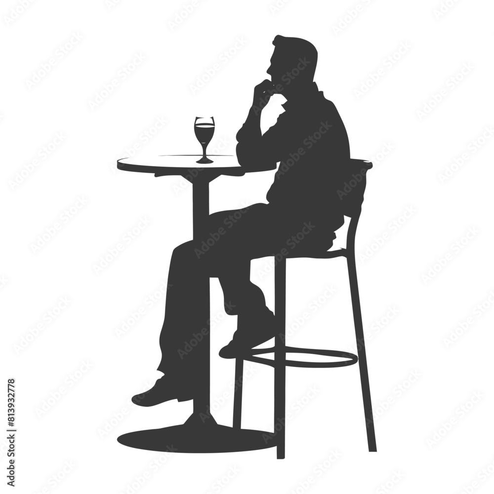 Silhouette man sitting at a table in the cafe black color only Silhouette man sitting at a table in the cafe black color only