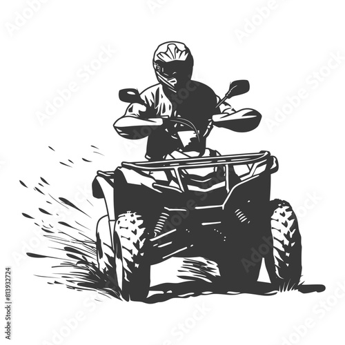 Silhouette man riding ATV black color only