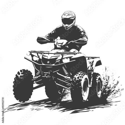 Silhouette man riding ATV black color only