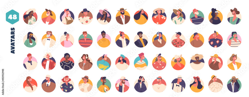 Set Of Circular Avatars Displaying Diverse Range Of People Of Different Ages, Ethnicities, Styles, Expressions, Attire Set Of Circular Avatars Displaying Diverse Range Of People Of Different Ages, Ethnicities, Styles, Expressions, Attire
