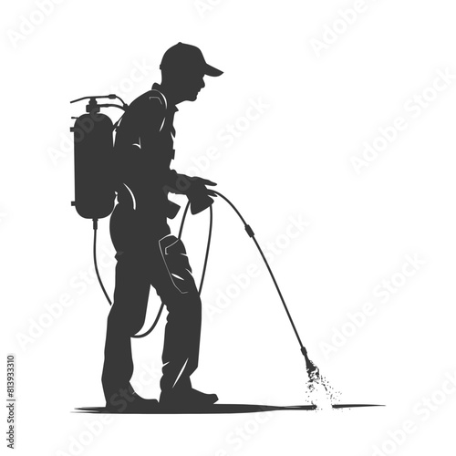 Silhouette Man using disinfectant machine in action black color only